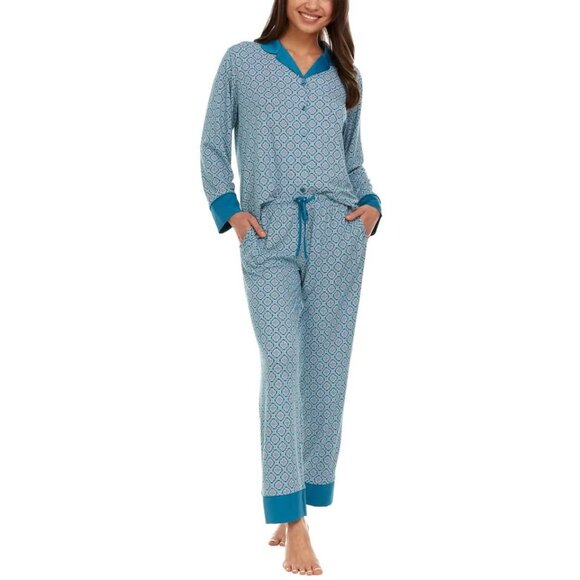 Flora Nikrooz Women's Satin Trim Notch Collar PJ‎ Set - Picture 1 of 7
